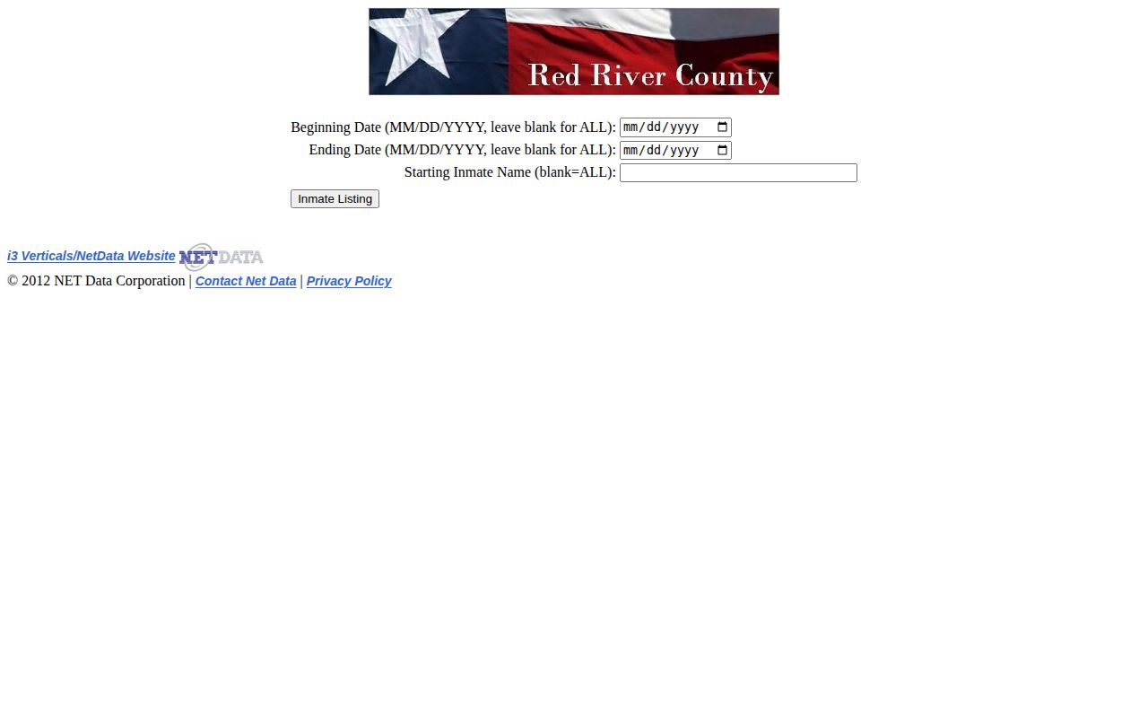 Red River County current inmate booking filters, not a release list
